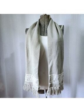 Victoria's Secret Pink Fashion Scarf Thick Warm Knit with Fringes Grey and White